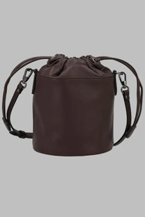 Longchamp womens brown leather borsa secchiello bucket bag with drawstring top and adjustable shoulder straps