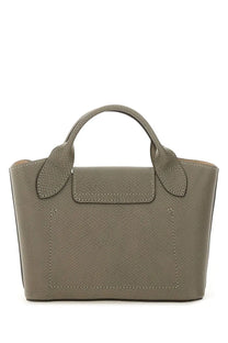 Longchamp women’s borsa shopping épure beige sleek olive green leather handbag with textured surface and top handles