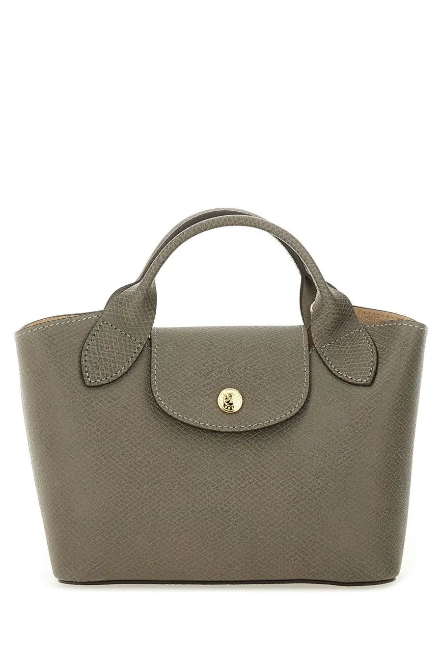 Longchamp women’s borsa shopping épure beige sleek olive green leather handbag with textured surface and gold hardware