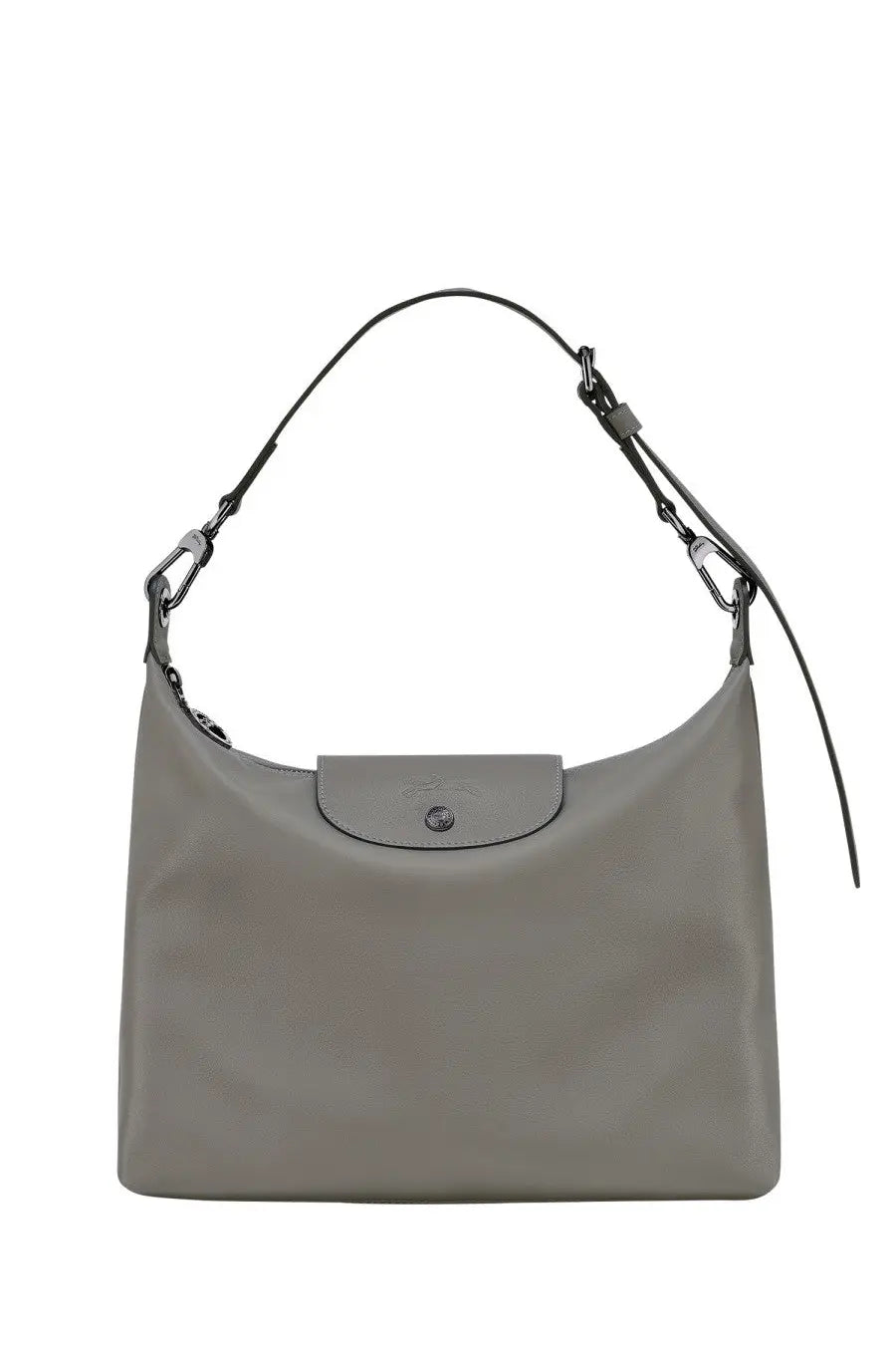 Gray Longchamp Le Pliage handbag with sleek minimalist design and signature flap closure in beige for women