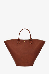 Longchamp women’s Epure leather shoulder bag brown with textured surface and rounded top handles
