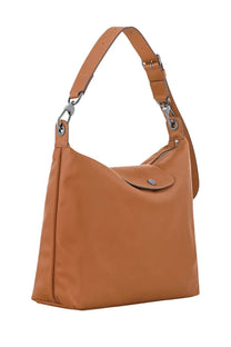 Longchamp women’s hobo le pliage xtra bag in tan leather with silver hardware and signature flap closure in brown