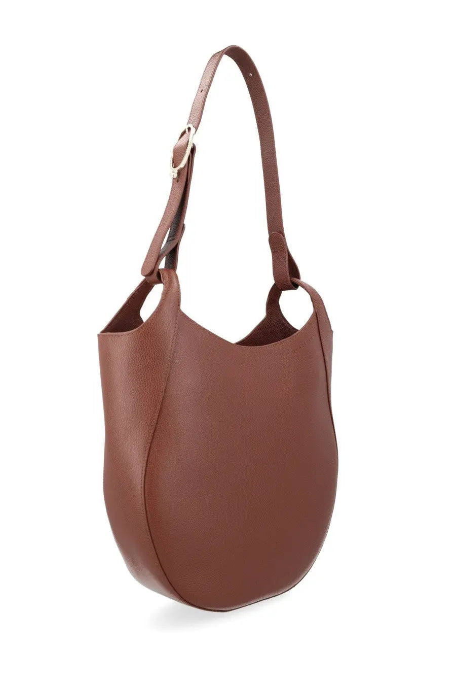 Longchamp women’s le foulonné large brown hobo bag made of sleek medium-brown leather with a smooth minimalist design
