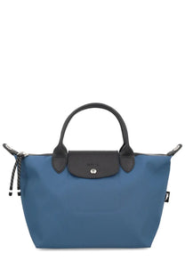 Longchamp women’s le pliage energy small handbag in blue with black leather handles and silver-tone logo clasp