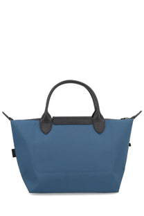 Longchamp womens LE Pilage energy small tote bag in blue with black leather handles and trim