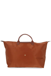 Longchamp women’s le pliage original brown tote bag with leather handles and gold-tone logo