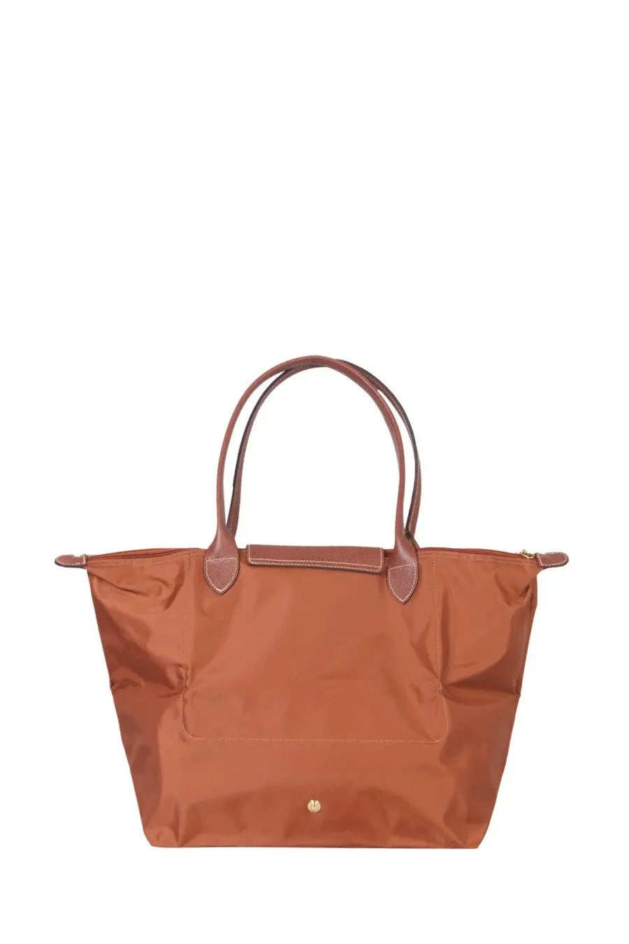 Longchamp women’s le pliage large tote bag in cognac with brown leather handles and trim