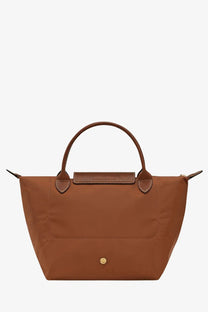 Longchamp women’s le pliage nylon handbag brown with brown leather trim sleek structured design and gold-tone hardware
