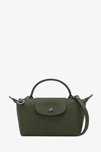 Olive green longchamp le pliage xtra leather crossbody bag with top handle and detachable shoulder strap sapin