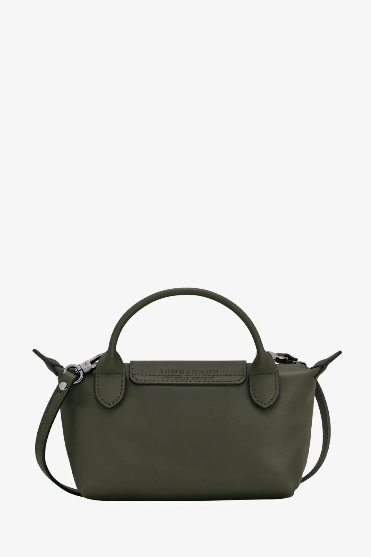 Olive green longchamp women’s le pliage xtra leather crossbody bag with structured design and signature top handle