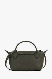 Olive green longchamp women’s le pliage xtra leather crossbody bag with structured design and signature top handle
