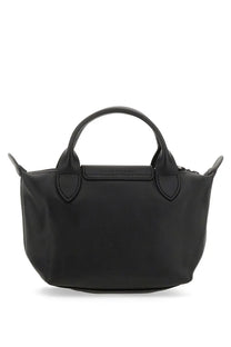 Black Longchamp women’s LE Pliage xtra mini bag with structured silhouette and signature top handle in leather