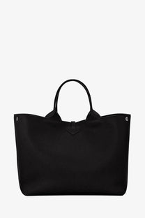 Longchamp women’s le roseau black leather tote bag with textured leather, rounded handles, and central flap closure