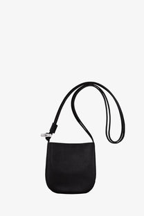 Longchamp women’s le roseau black leather crossbody bag with textured leather and silver toned hardware