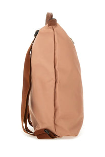 Longchamp women’s zaino le pliage medium blue beige nylon backpack with brown leather accents and adjustable straps