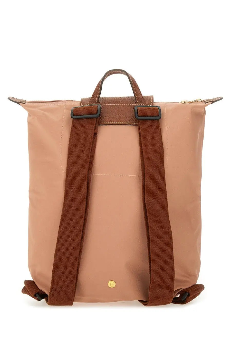 Longchamp women’s zaino le pliage medium blue nylon backpack tan with brown leather straps and gold-tone hardware