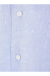 Loro Piana men’s André linen shirt blue with light blue fabric and white four-hole buttons for casual wear