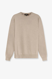 Loro Piana men’s baby cashmere beige crewneck sweater with ribbed cuffs and hem in white color