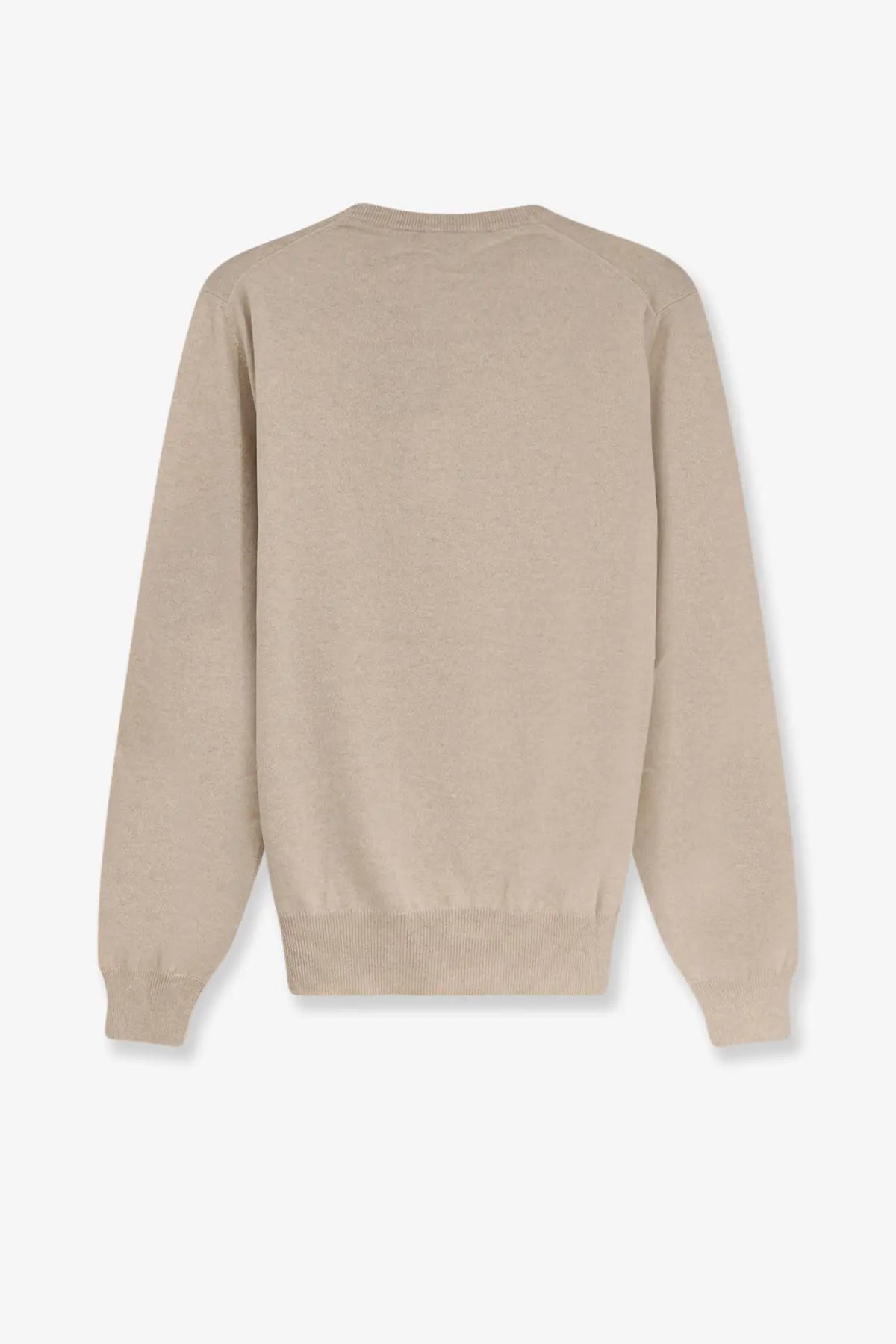 Beige Loro Piana men’s baby cashmere sweater with ribbed cuffs and hem in soft white knit fabric