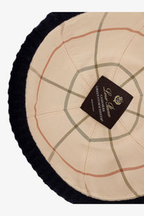 Loro Piana men’s Brando cashmere hat in beige and black plaid with soft textured trim