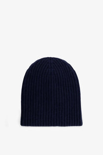 A navy blue ribbed knit cashmere beanie for men by loro piana ideal for cold weather wear