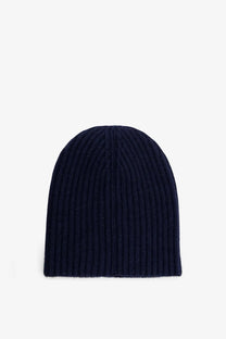 Navy blue ribbed knit beanie made of cashmere by loro piana for men offering warmth and luxury style
