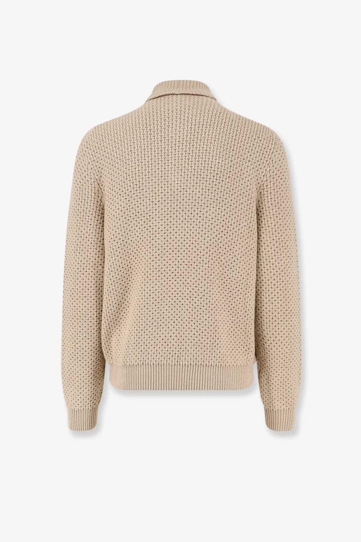 Beige textured knit sweater with collar and ribbed cuffs from loro piana men’s cashmere and silk blend sweater blue