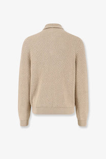 Beige textured knit sweater with collar and ribbed cuffs from loro piana men’s cashmere and silk blend sweater blue