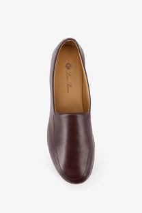 Loro piana women’s anton walk leather loafer in dark aloe with smooth dark brown leather and subtle toe stitching
