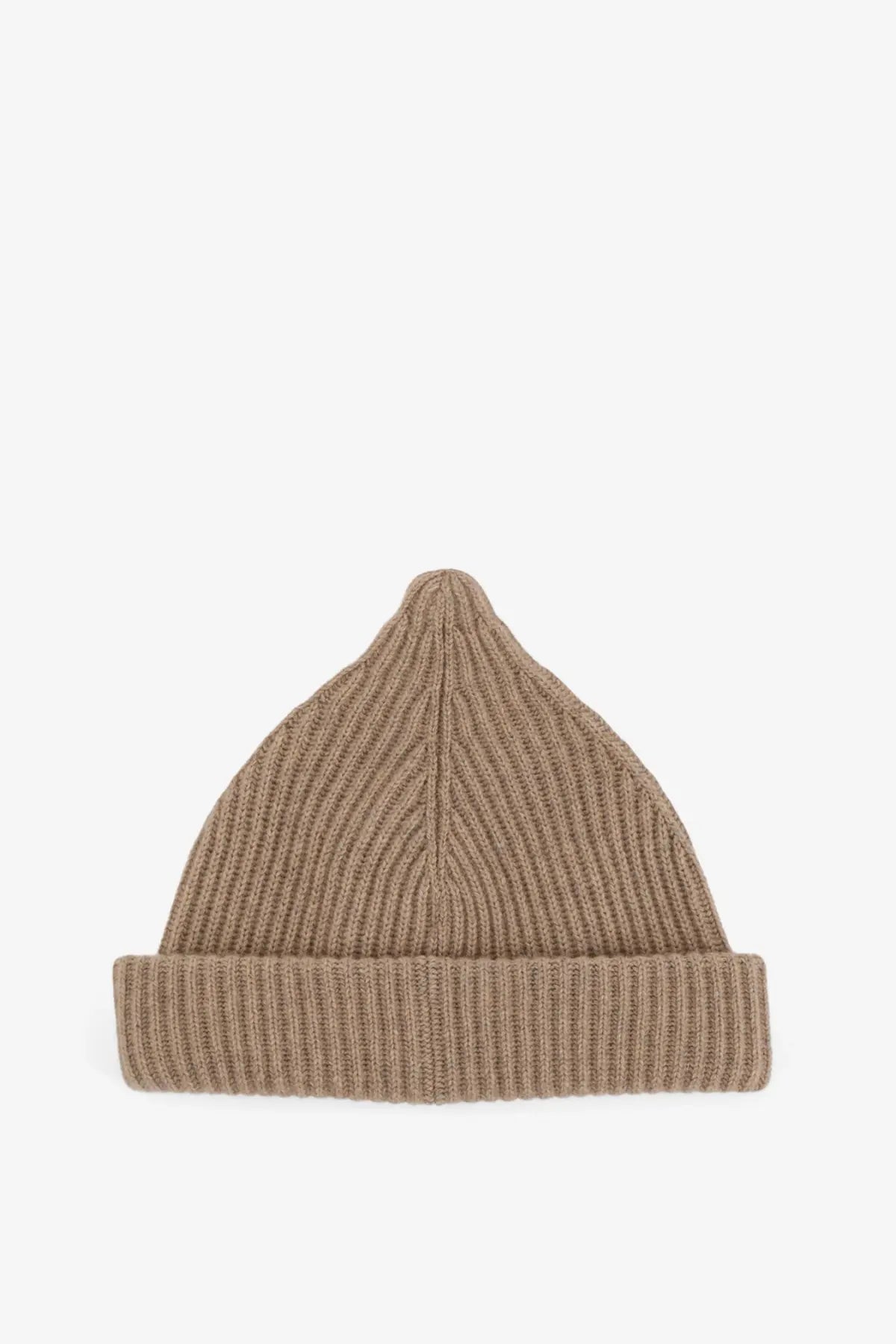 A beige ribbed knit beanie with a folded brim made of cashmere from loro piana for women in silver