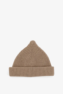A beige ribbed knit cashmere beanie with folded cuff for women from Loro Piana silver collection