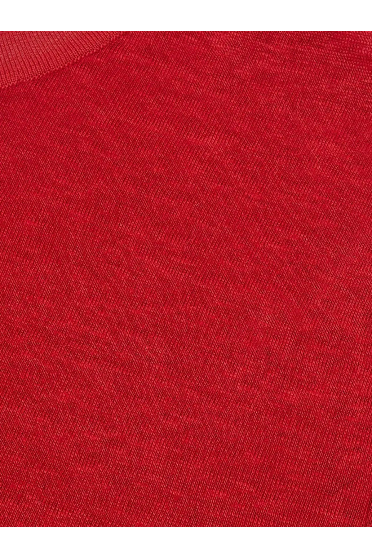 A vibrant red softly textured knit fabric with a subtle heathered finish on loro piana women’s gargano linen shirt beige