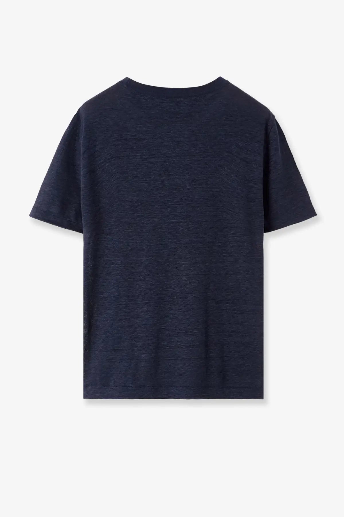 Loro Piana women’s Gargano linen shirt in blue with dark blue short sleeves and subtle textured fabric