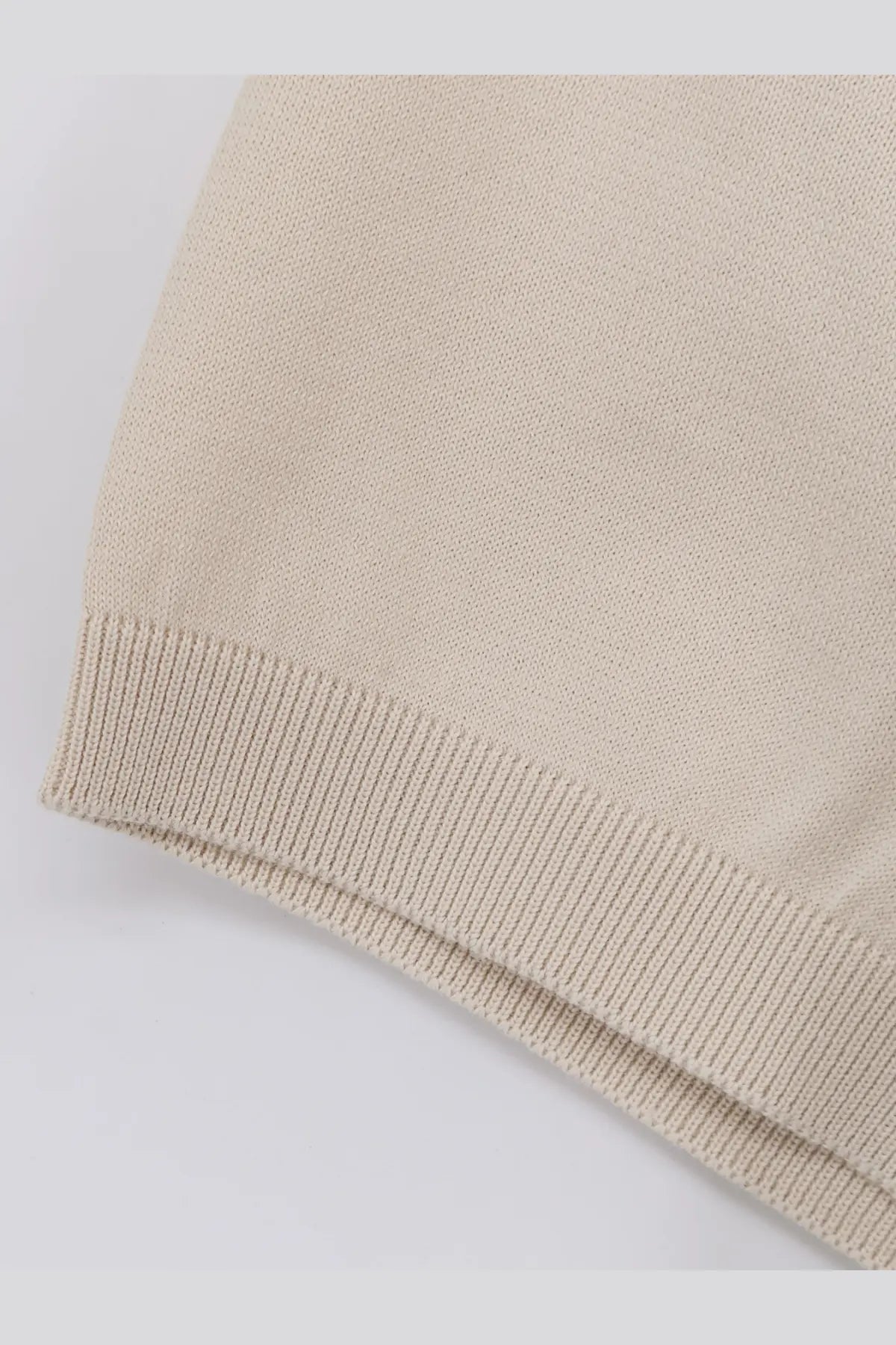 Loro Piana women’s beige ice wish cotton polo shirt knit sweater with ribbed hem front view