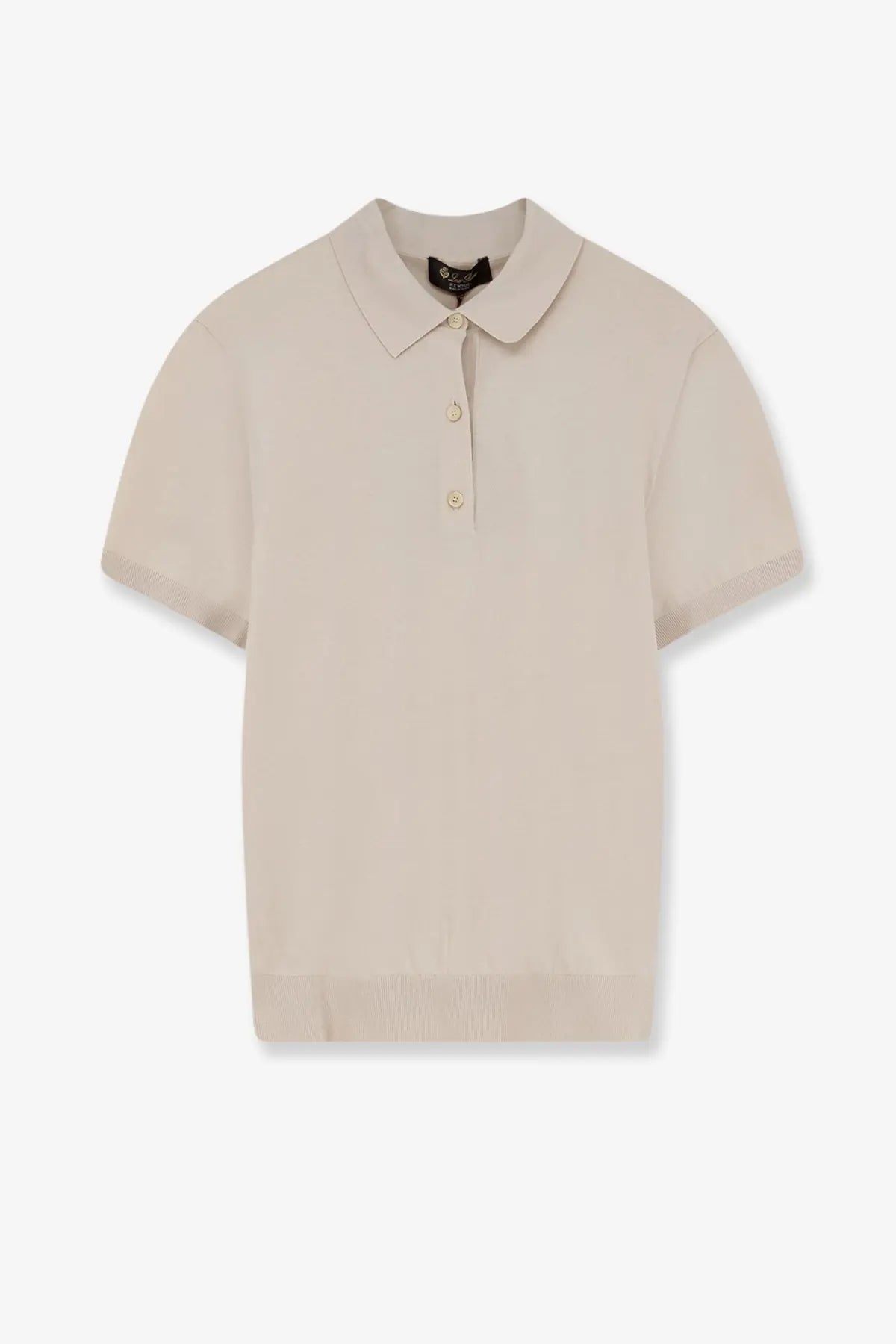 Loro Piana women’s beige ice wish cotton polo shirt with short sleeves classic collar and three buttons