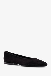 Loro Piana women’s primula black suede ballet flat with a sleek minimalist design and low-profile sole