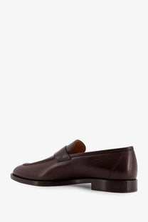 Loro Piana women’s Sergio Walk dark brown leather loafers with polished finish and classic slip-on design