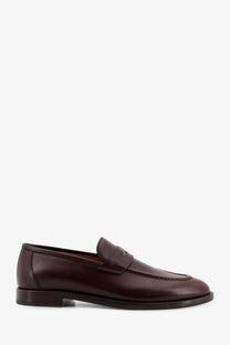 Loro Piana women’s Sergio Walk dark brown leather loafer with polished finish and classic slip-on design
