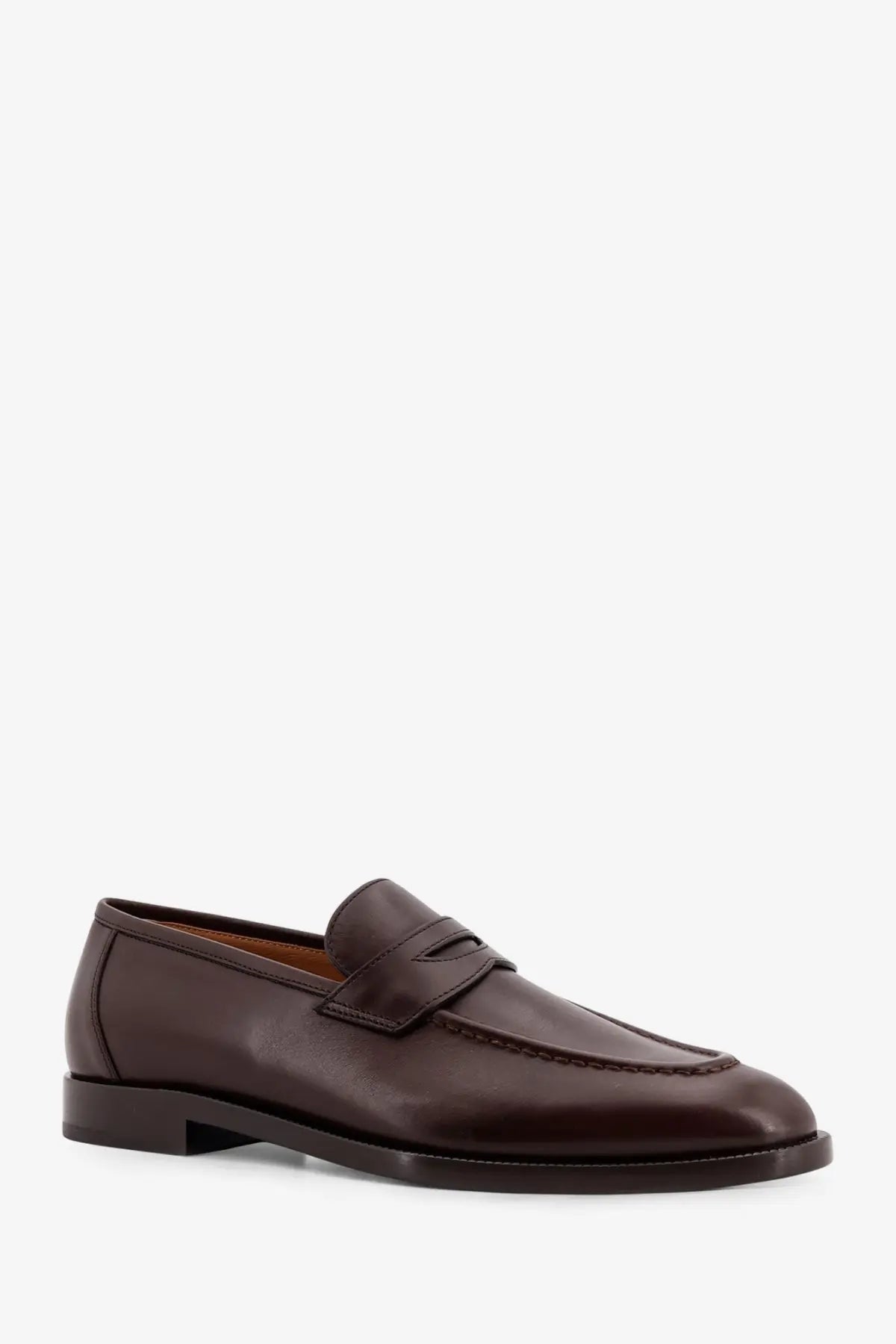 Brown leather loafer with classic penny strap design from loro piana womens sergio walk collection