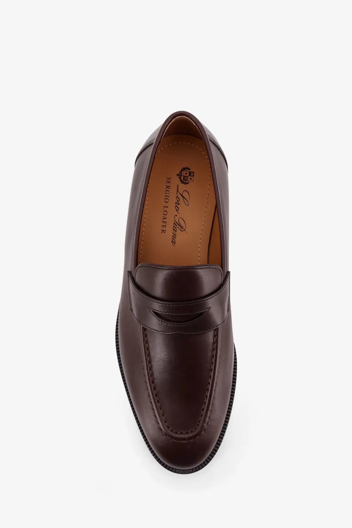 Loro Piana women’s Sergio Walk brown leather penny loafer with classic slip-on design and stitched detailing