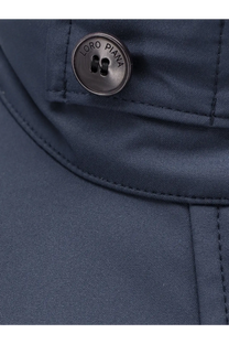 Dark blue loro piana women’s traveller windmate jacket fabric with metallic button engraved with loro piana
