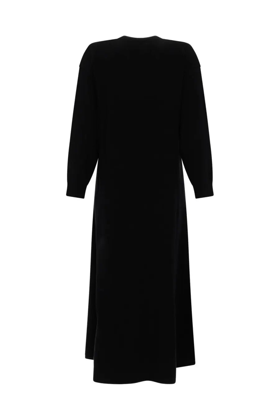 Black long-sleeved relaxed fit knit dress with side slits by loulou de saison women