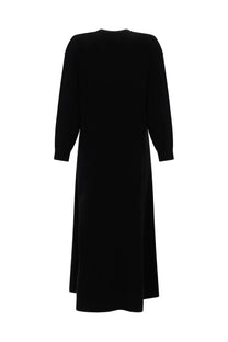 Black long-sleeved relaxed fit knit dress with side slits by loulou de saison women