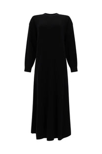 Loulou De Saison women’s abito lungo in maglia black long-sleeved floor-length knit dress with round neckline and relaxed fit