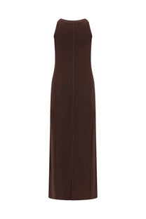 Loulou De Saison women’s abito lungo Pablo brown sleeveless maxi dress with ribbed texture and high neckline