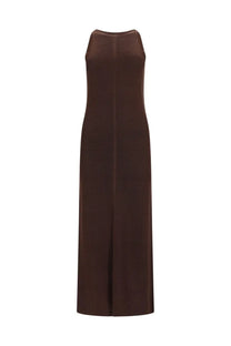 Loulou De Saison women’s abito lungo Pablo brown sleek sleeveless maxi dress with subtle textured fabric and straight cut silhouette