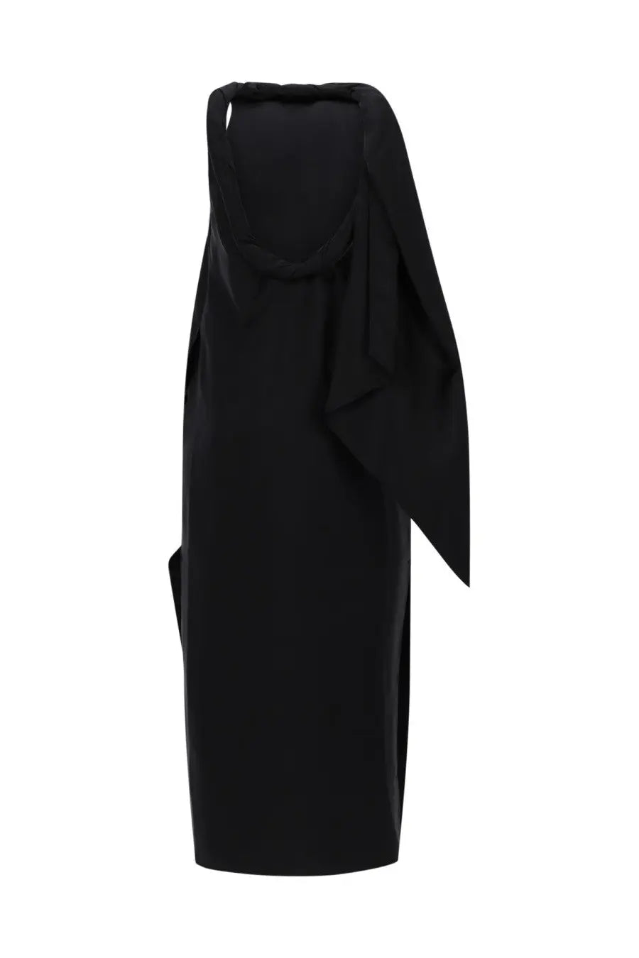 Loulou De Saison women’s abito midi susan black sleek halter neck dress with draped asymmetrical design and side slit
