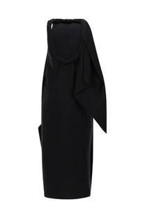 Loulou De Saison women’s abito midi susan black sleek halter neck dress with draped asymmetrical design and side slit