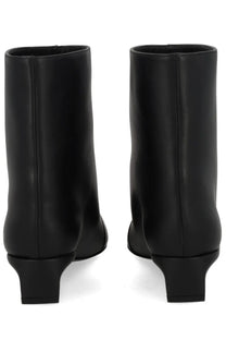 Loulou de saison women’s black leather ankle boots with sleek minimalist design and low block heels