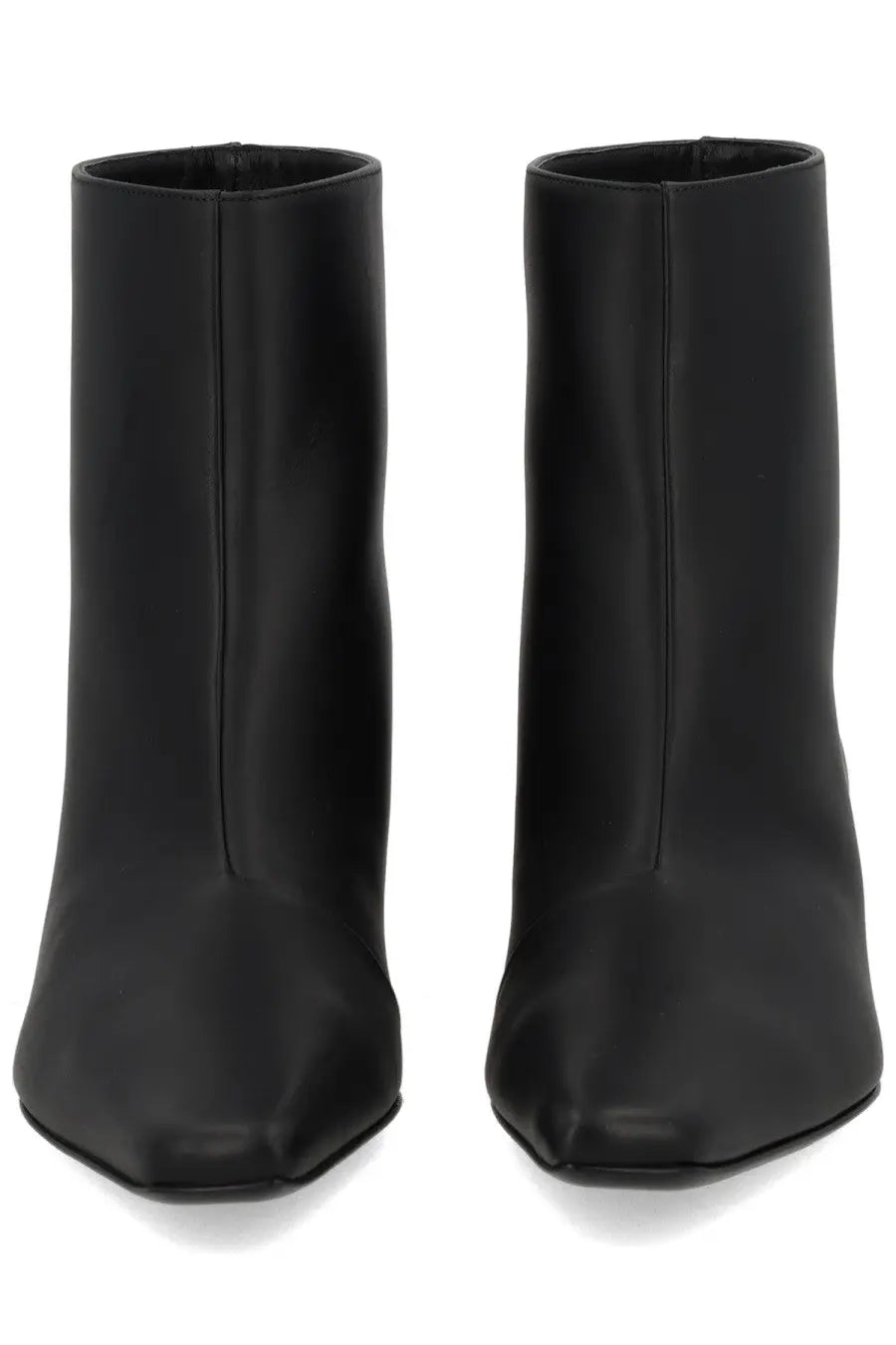 Loulou De Saison women’s black leather ankle boots with sleek minimalist design and pointed toes